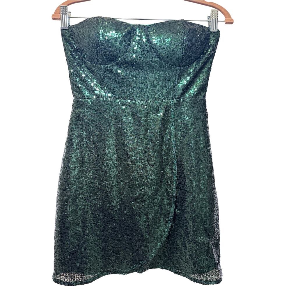 Lulu's Emerald Green Strapless Sequin Mini Dress S 4-6 EUC